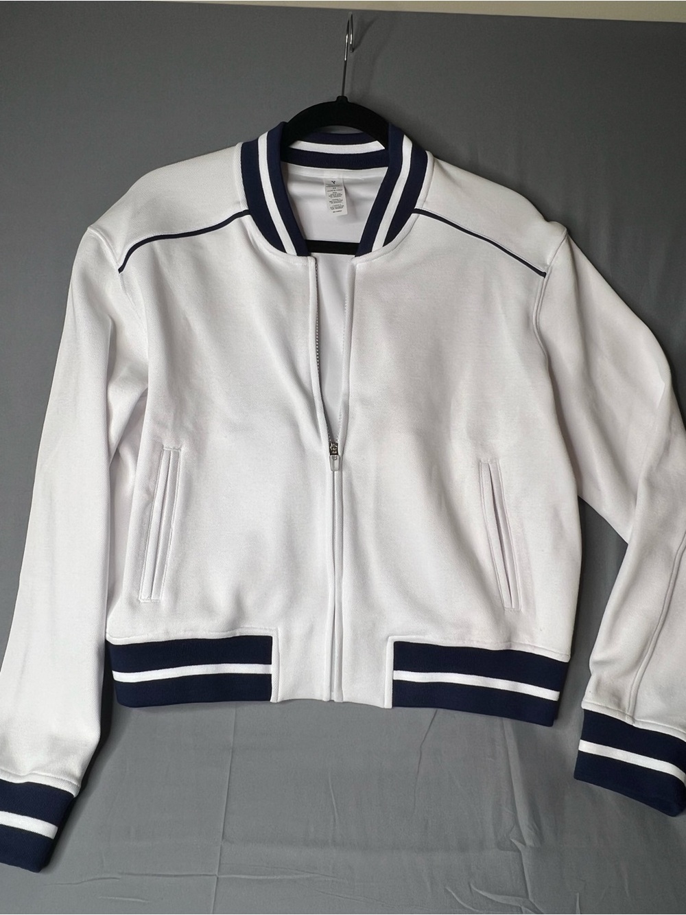Yogalicious Piqué Tennis Bomber Jacket White Navy Size Medium